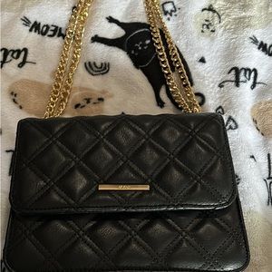 Aldo Black Quilted Shoulder Bag with Gold Chain